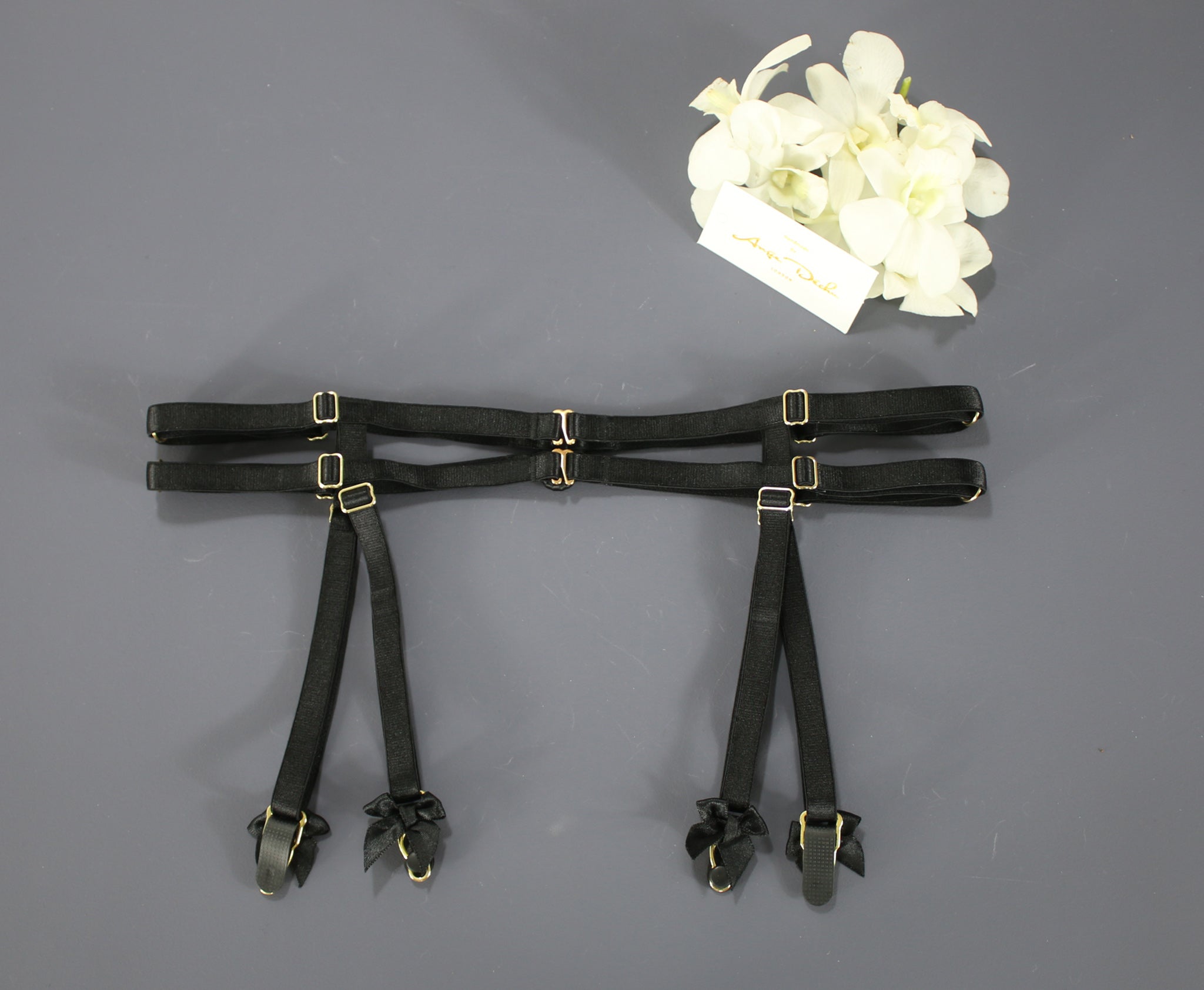 Sexy body harness set black with choker sexy lingerie garter belt harness garter and suspender boudoir gift for her - Ange Déchu