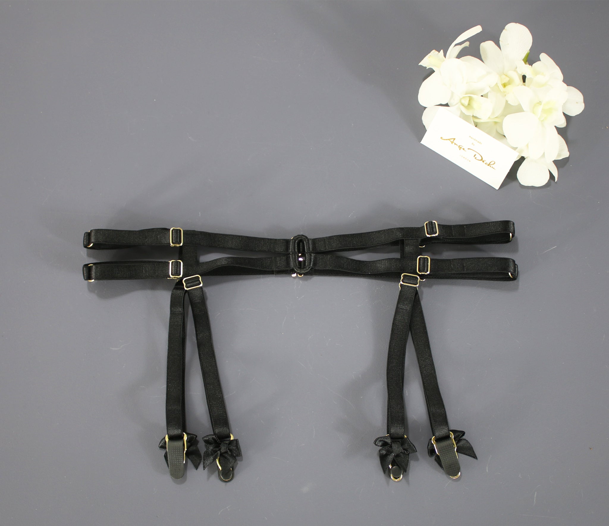 Sexy body harness set black with choker sexy lingerie garter belt harness garter and suspender boudoir gift for her - Ange Déchu
