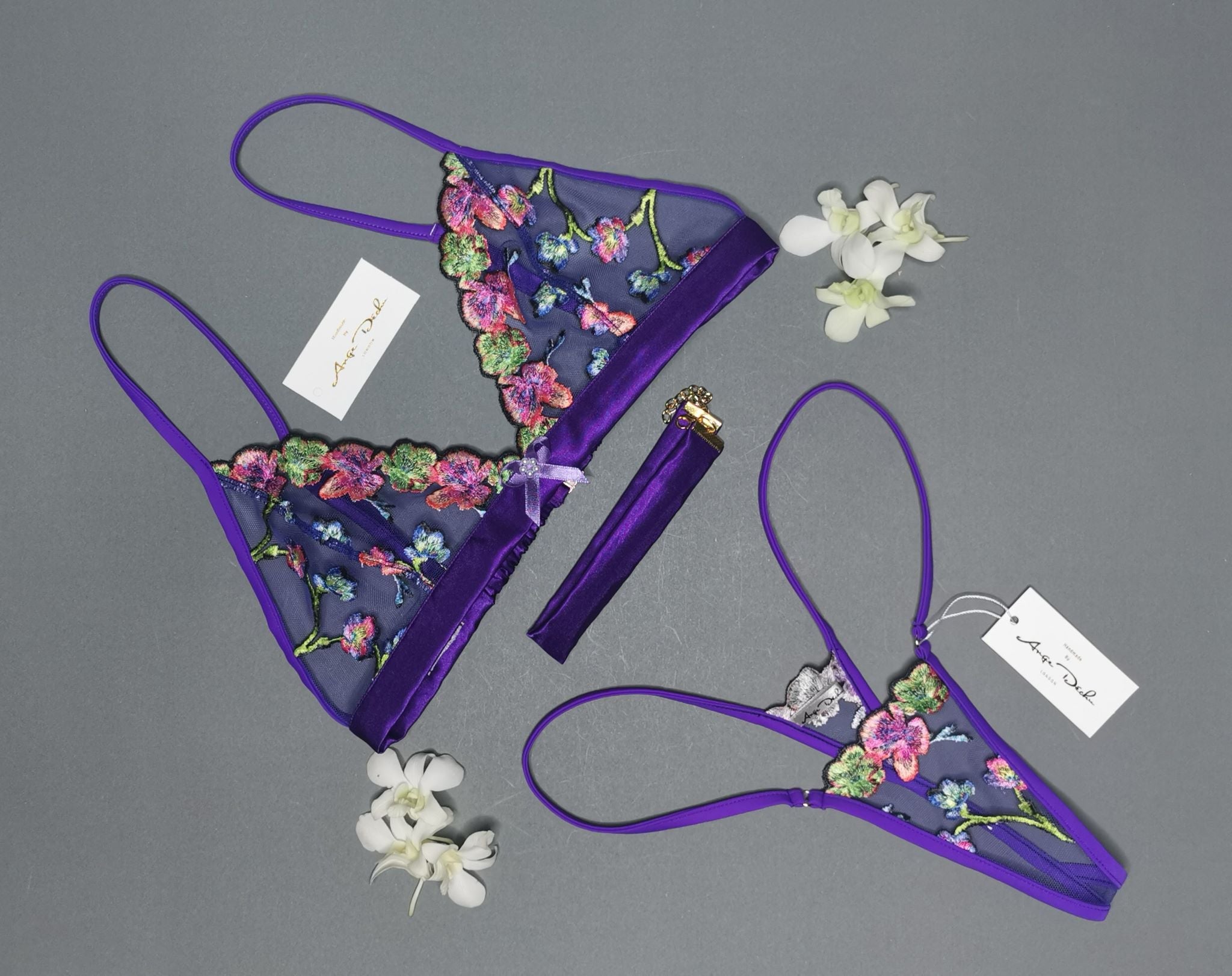 Sexy girlfriend lingerie gift set luxury purple see through hand made sheer boudoir lingerie - Ange Déchu