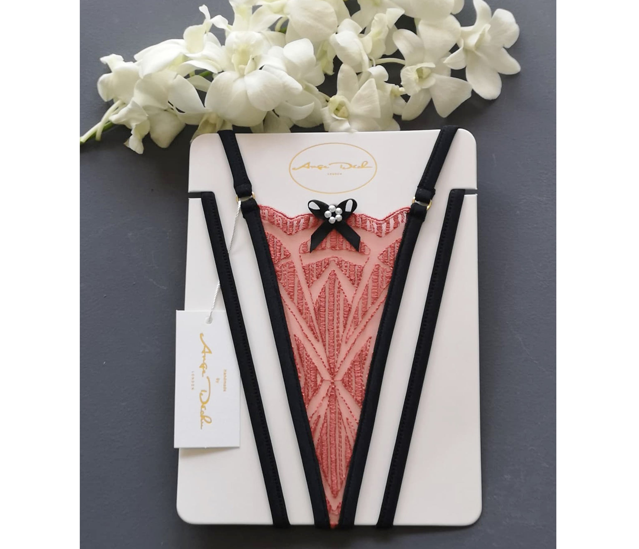 Sexy sheer lingerie panties see through boudoir g string thong gift for her in coral lace - Ange Déchu