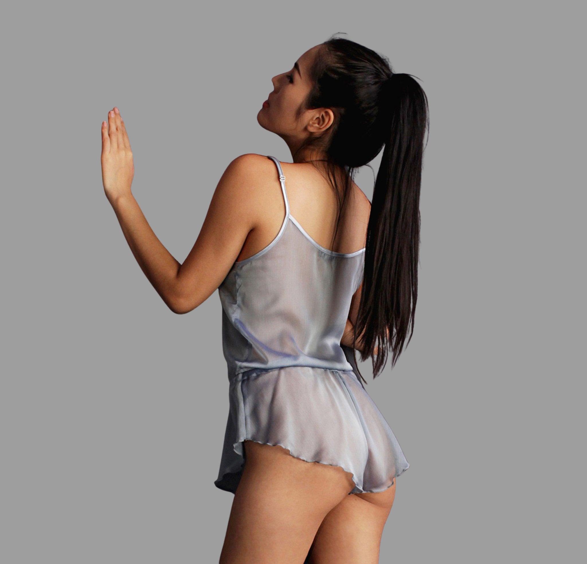 Sheer lingerie baby blue teddy playsuit sexy see through nightwear loungewear hand made by Ange Dechu - Ange Déchu