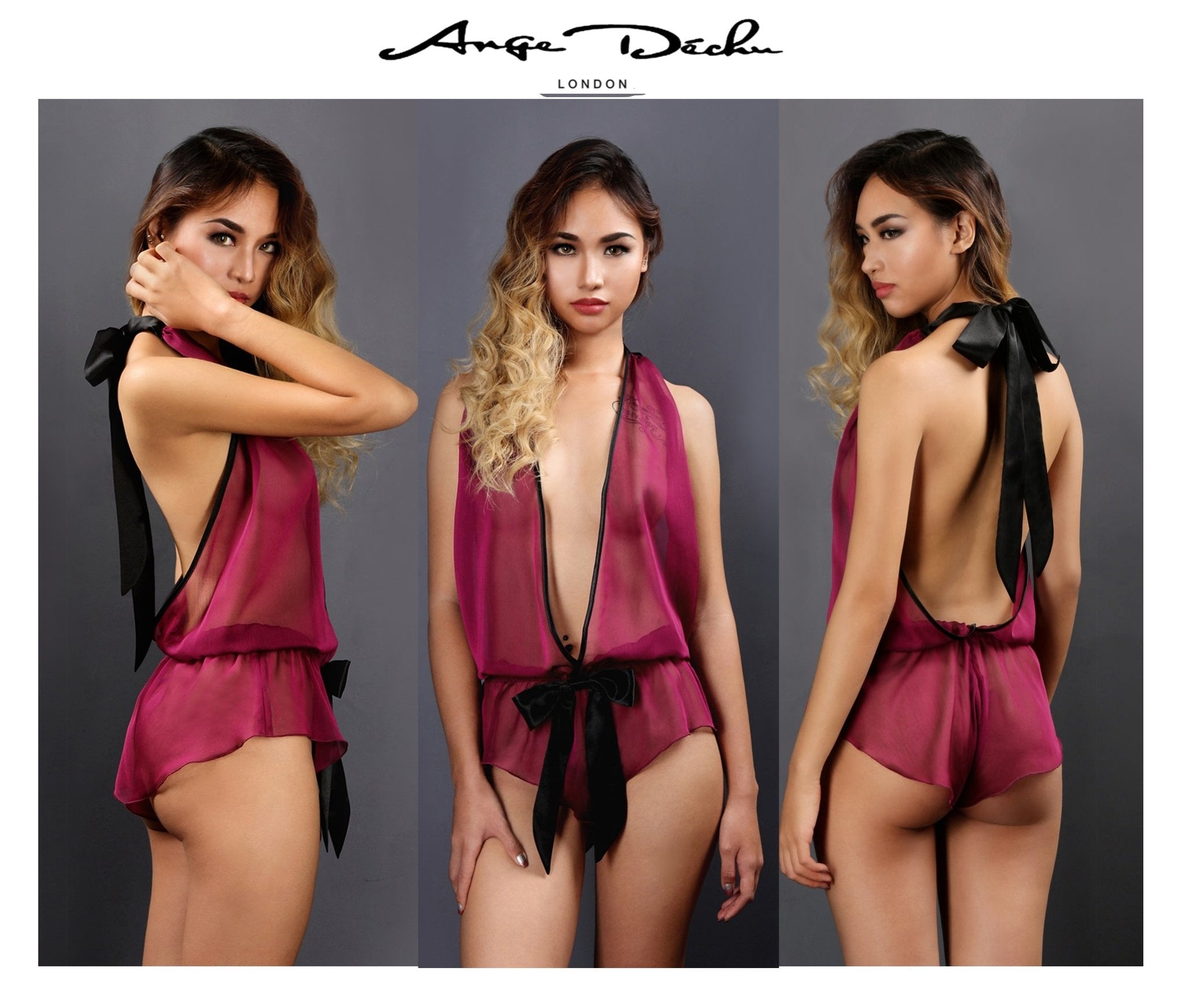 Sheer Lingerie see through sexy backless lingerie teddy playsuit in purple by Ange Dechu - Ange Déchu