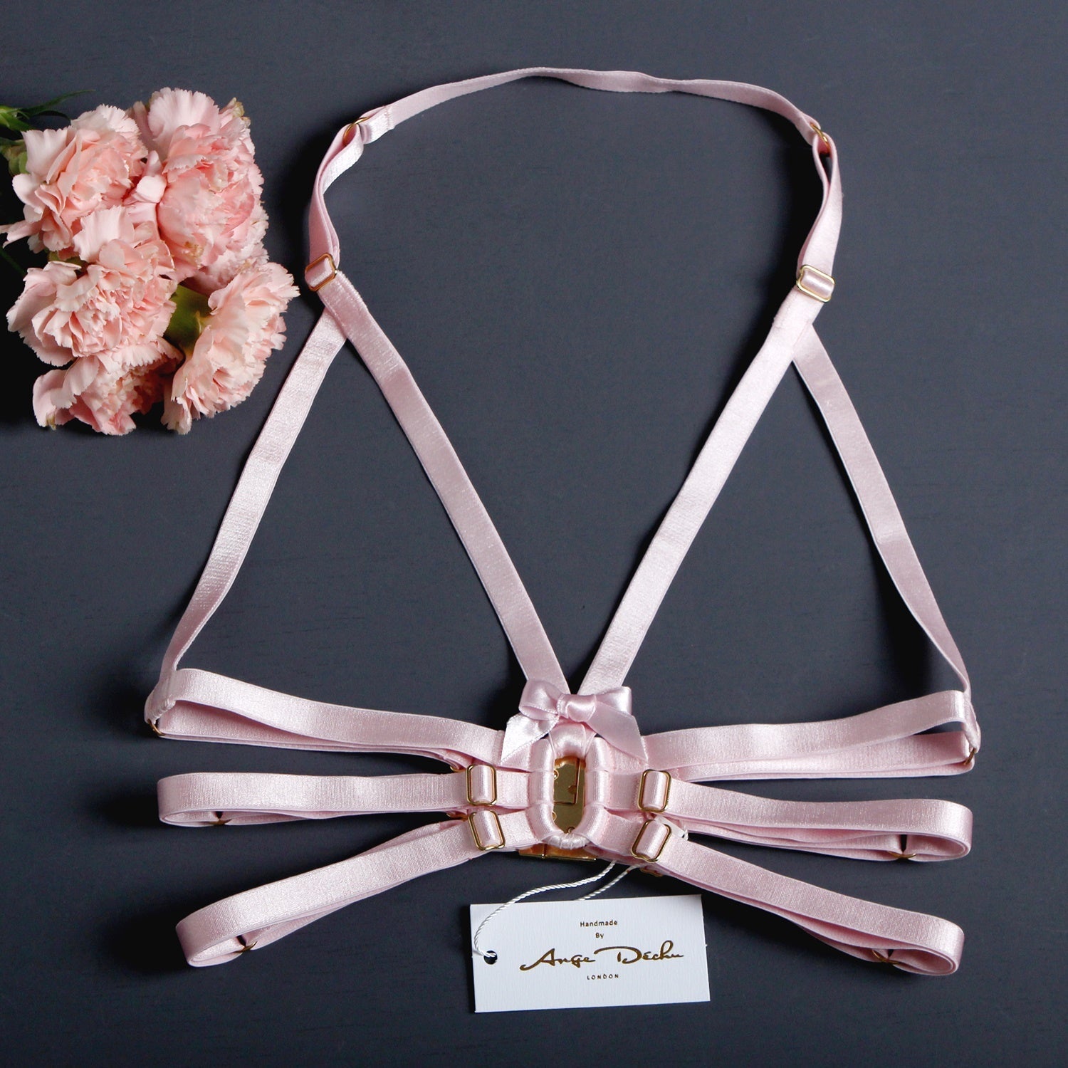 Strappy Harness Bra Pink harness cage bra Dancewear outfit by Ange Dechu - Ange Déchu