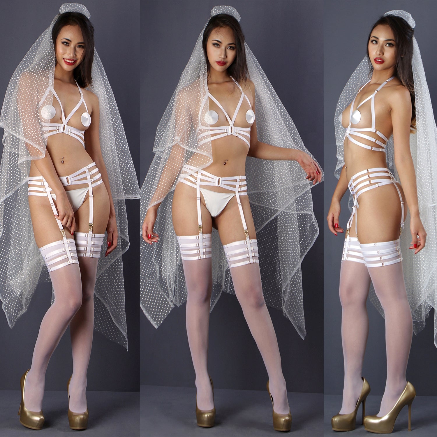 Strappy body harness cage bra bralette erotic lingerie by Ange Dechu - Ange Déchu